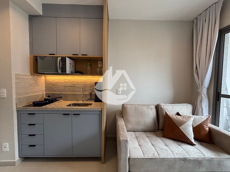 Apartamento 1 dorm. - 4 hóspedes - AC - Piscina