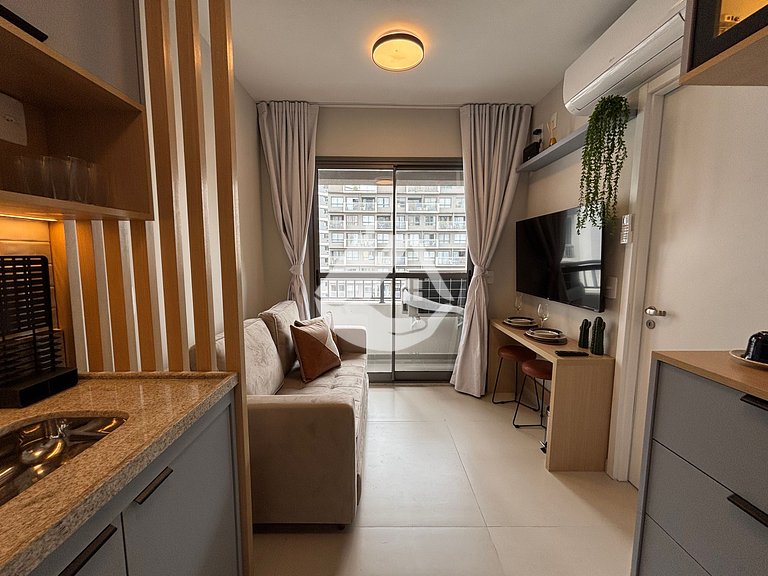 Apartamento 1 dorm. - 4 hóspedes - AC - Piscina