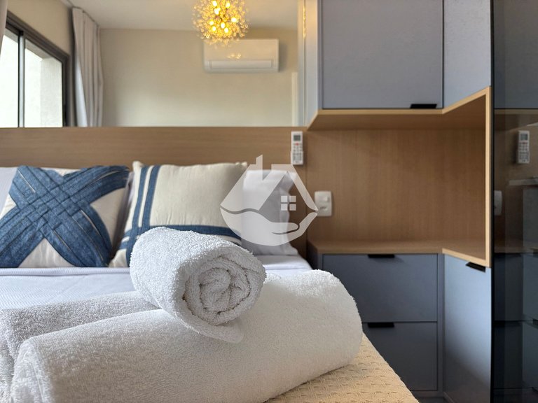 Apartamento 1 dorm. - 4 hóspedes - AC - Piscina