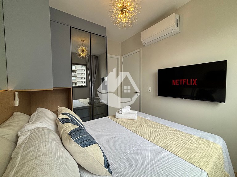 Apartamento 1 dorm. - 4 hóspedes - AC - Piscina